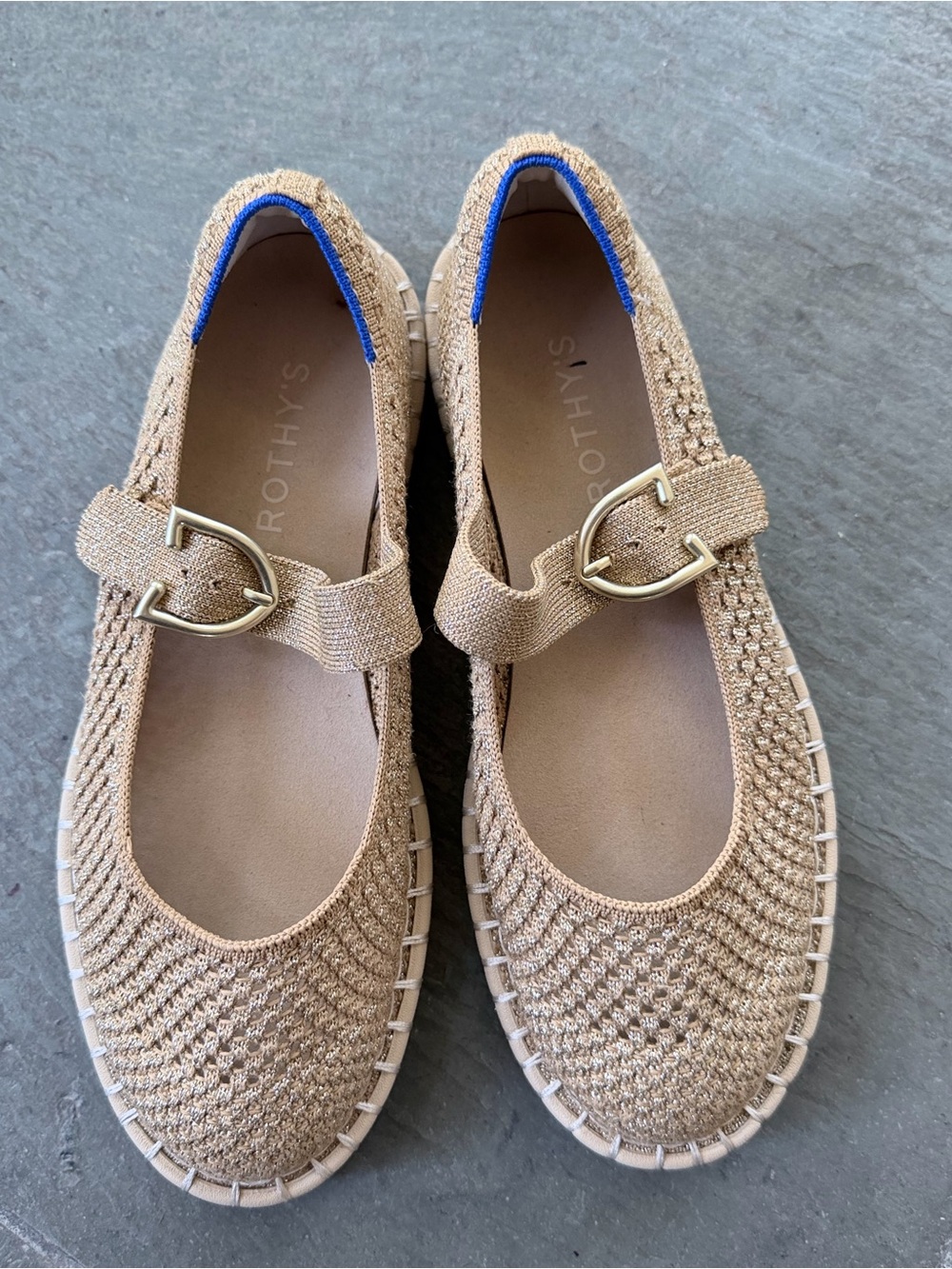 Rothy's The Espadrille Mary Jane flats in a shimmering golden metallic knit - Picture 2 of 5